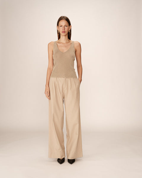 Grace & Mila Paillette V-Neck Lurex Fitted Top - Gold