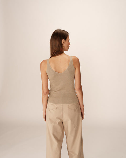 Grace & Mila Paillette V-Neck Lurex Fitted Top - Gold