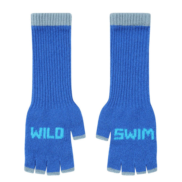 Black & Beech Wild Swim Fingerless Gloves - Klein Blue & Neon Blue