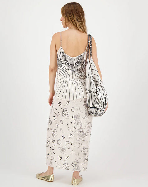 Me369 Luna Zodiac Tie Front Linen Skirt