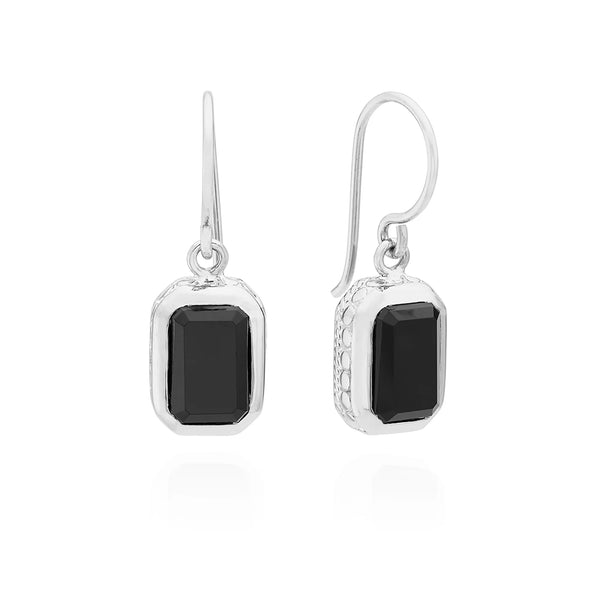 Anna Beck Black Onyx Rectangle Drop Earrings - Silver