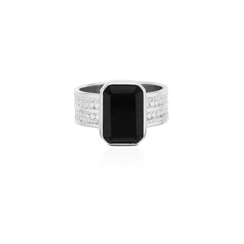 Anna Beck Large Black Onyx Rectangle Ring - Silver