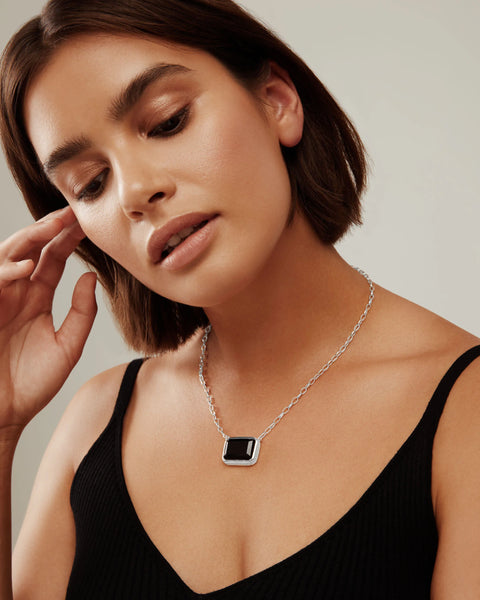 Anna Beck Large Rectangle Necklace Black Onyx - Silver