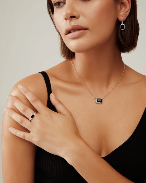 Anna Beck Black Onyx Rectangle Drop Earrings - Silver