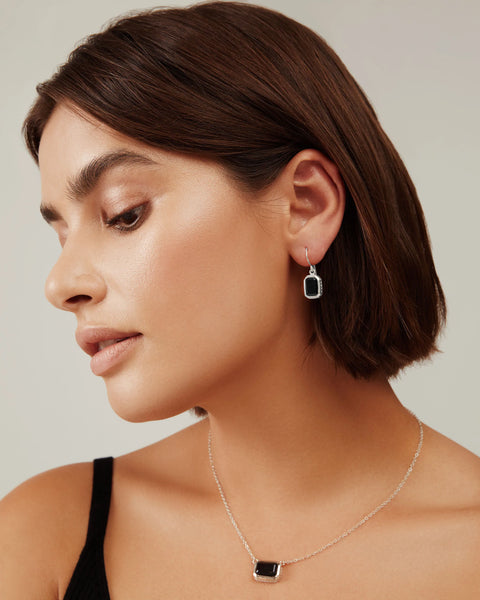 Anna Beck Black Onyx Rectangle Drop Earrings - Silver