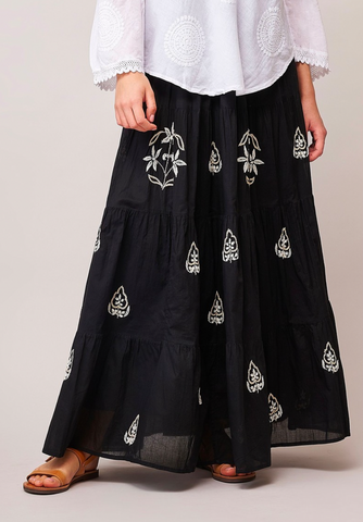 Handprint Dream Apparel Embroidered Maxi Skirt - Black