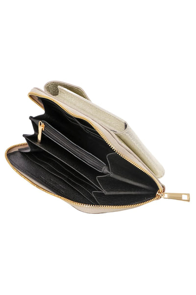 Leather Mobile Phone Wallet / Combo Bag - Gold