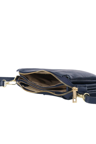 Leather Triple Action Crossbody Bag - Navy