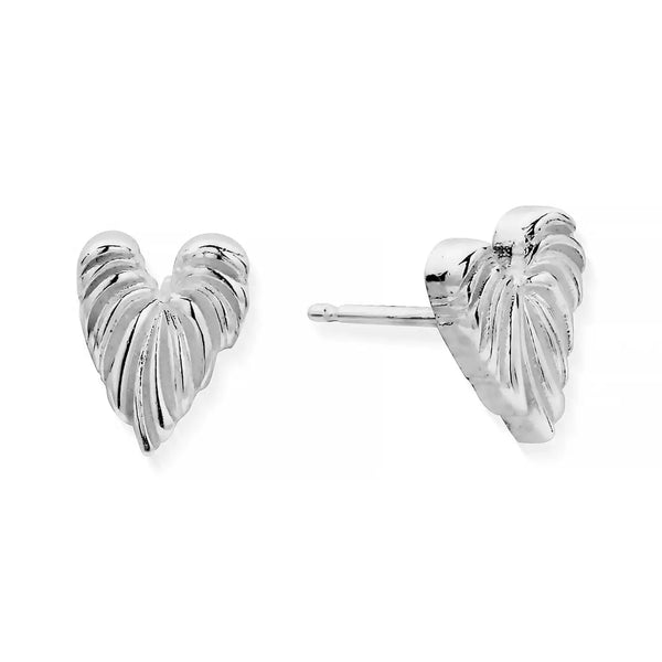 Chlobo Leaf Heart Stud Earrings - Silver