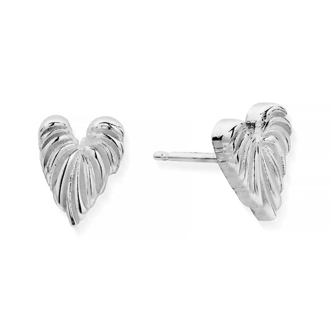 Chlobo Leaf Heart Stud Earrings - Silver