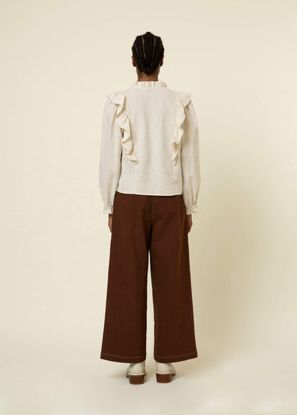 FRNCH Frill V Neck Print Blouse - Creme
