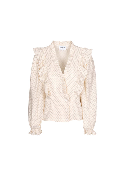FRNCH Frill V Neck Print Blouse - Creme