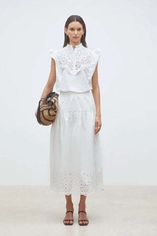 Suncoo Flavie Embroidered Skirt - White