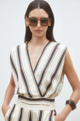 Suncoo Loane Stripe Wrap Top - Creme