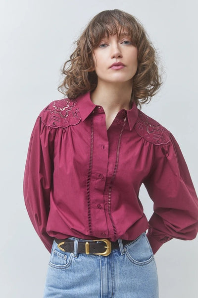 Suncoo Lucky Embroidered Cotton Blouse - Bourgogne
