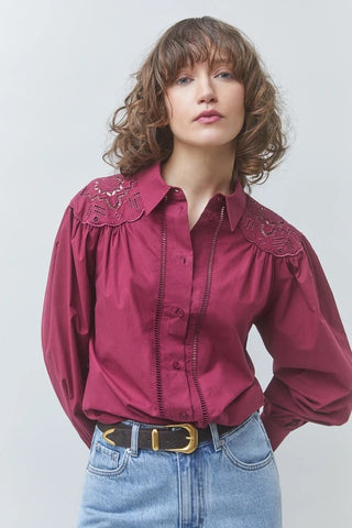 Suncoo Lucky Embroidered Cotton Blouse - Bourgogne