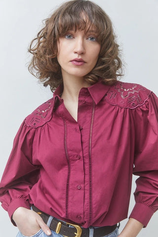 Suncoo Lucky Embroidered Cotton Blouse - Bourgogne