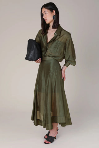 VI.VE.RE Emmy Sheer Panel Skirt - Dark Green