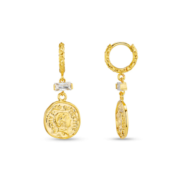 Orelia Jewellery Crystal Coin Drop Micro Hoop Earrings - Gold