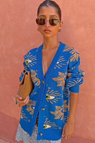 Never Fully Dressed Blue Eye Cardigan - Blue