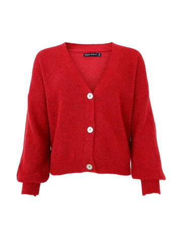 Black Colour Dell Knit Cardigan - Red