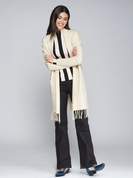 VILAGALLO Long Fringed Cardigan - Off White