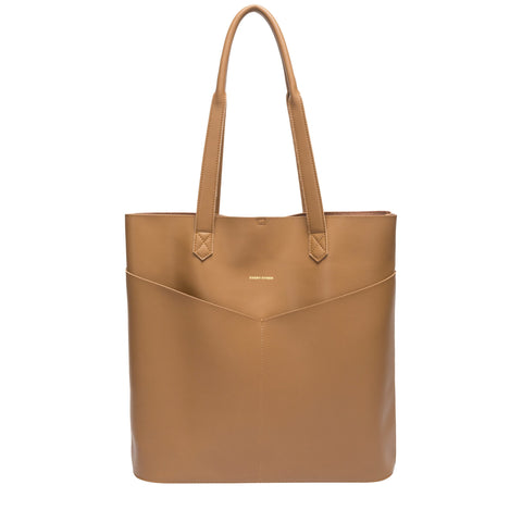 Every Other Twin Strap Twin Pocketed Portrait Tote Bag - Tan
