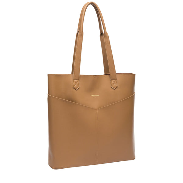Every Other Twin Strap Twin Pocketed Portrait Tote Bag - Tan
