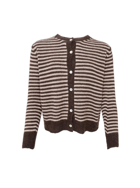 Black Colour BCDell Striped Knit Cardigan - Coffee