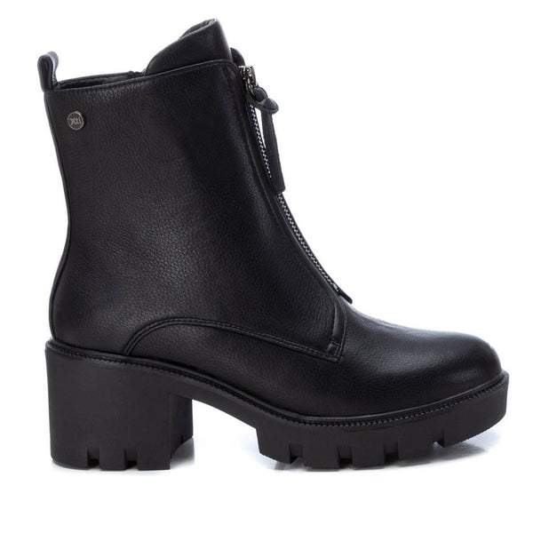 Zip Front Chunky Ankle Boot - Black