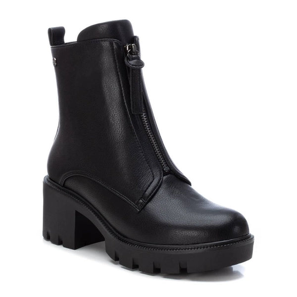 Zip Front Chunky Ankle Boot - Black