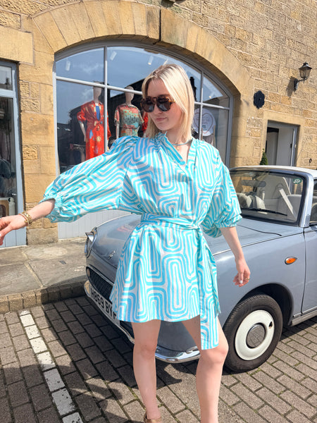 Sundress Inaya Short Belted Dress - Turquoise