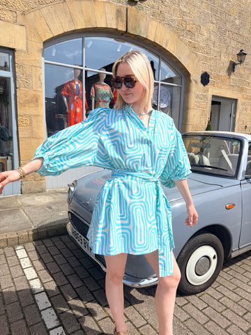 Sundress Inaya Short Belted Dress - Turquoise