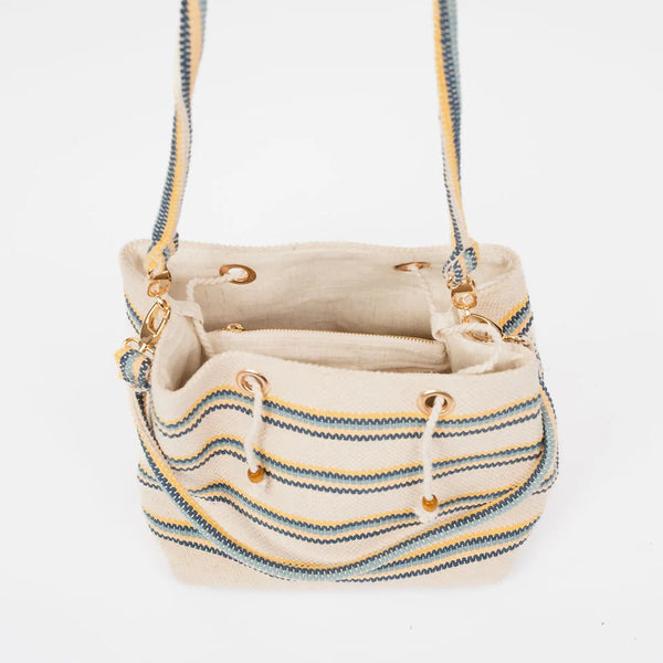 Ellyla Bags Bunty Cotton Handloom Bucket Bag- Blue