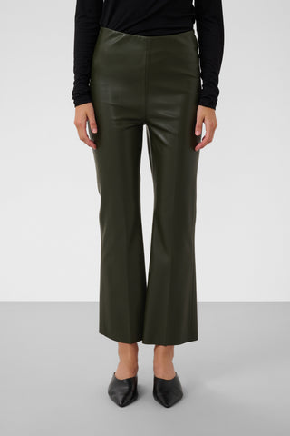 Soaked In Luxury SLKaylee PU Kickflare Pants - Khaki