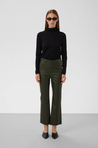 Soaked In Luxury SLKaylee PU Kickflare Pants - Khaki