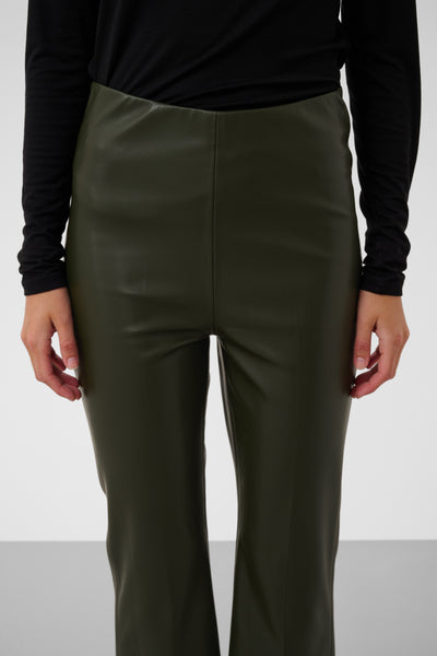 Soaked In Luxury SLKaylee PU Kickflare Pants - Khaki