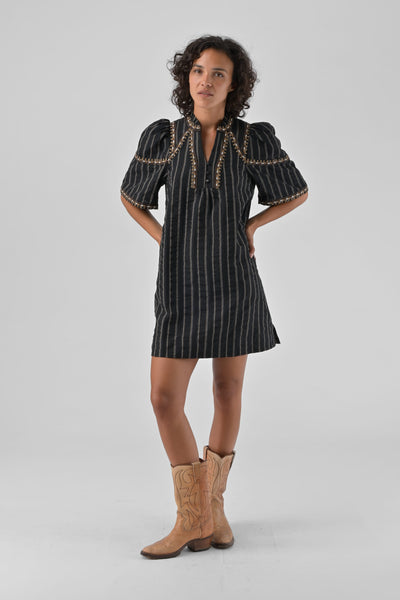 ORFEO Rita Broiderie Short Dress - Black