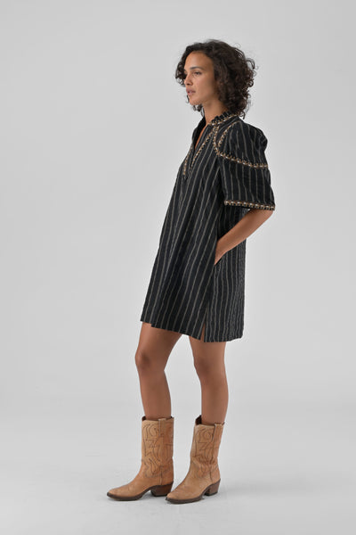 ORFEO Rita Broiderie Short Dress - Black