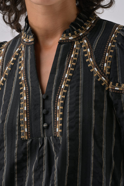 ORFEO Rita Broiderie Short Dress - Black