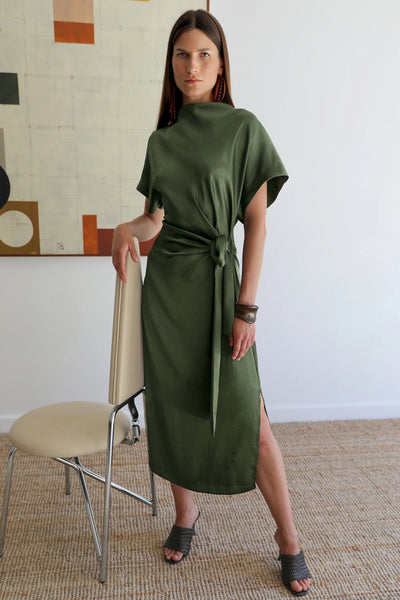 VI.VE.RE Rabia Side Tie Dress - Dark Green