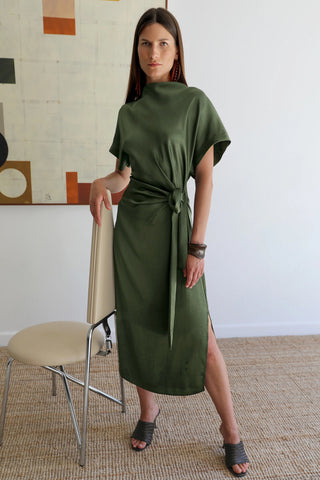 VI.VE.RE Rabia Side Tie Dress - Dark Green