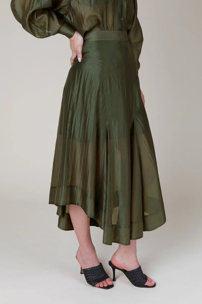 VI.VE.RE Emmy Sheer Panel Skirt - Dark Green