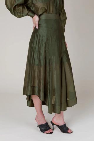 VI.VE.RE Emmy Sheer Panel Skirt - Dark Green