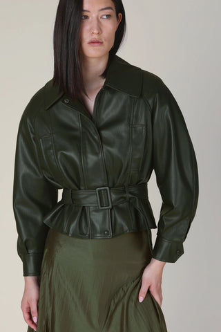 VI.VE.RE Ayla Beleted Faux Leather Jacket - Dark Green