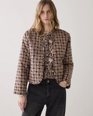 Summum Woman Blockprint Reversible Jacket - Black