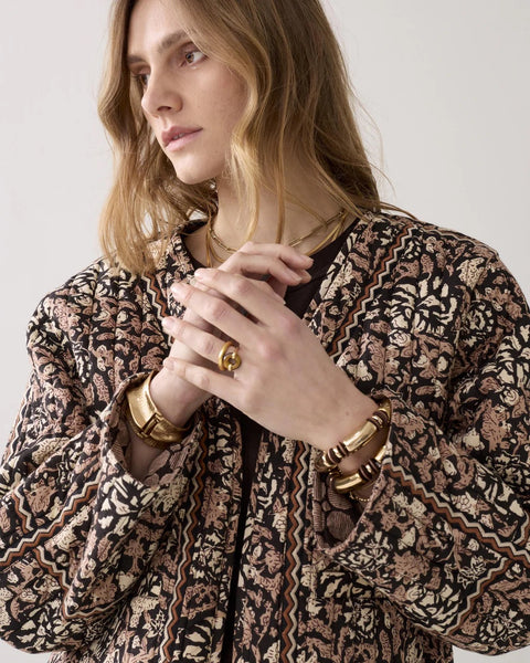 Summum Woman Blockprint Reversible Jacket - Black