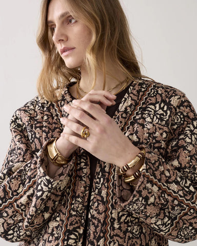 Summum Woman Blockprint Reversible Jacket - Black