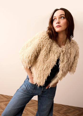 Summum Faux Feather Jacket - Creme