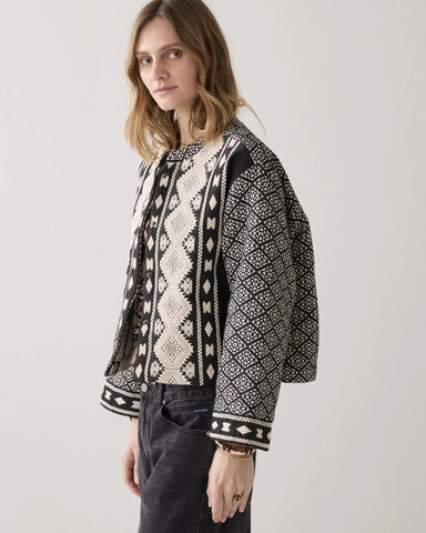 Summum Woman Reversible Kimono Jacquard Jacket - Black